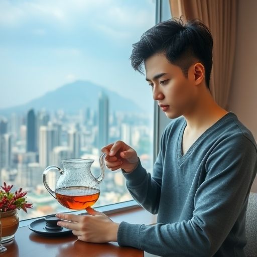 年轻人泡茶