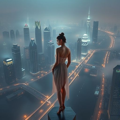 城市夜景下的楼宇间隙，暗示隐藏的信息