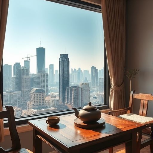 现代茶室与广州城市风光