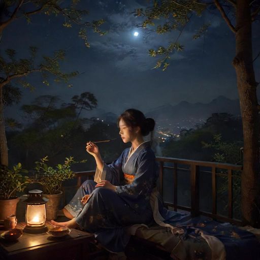 夜晚茶肆亮起温暖灯光