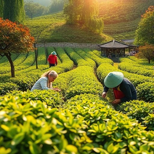 广州春季茶园采茶场景