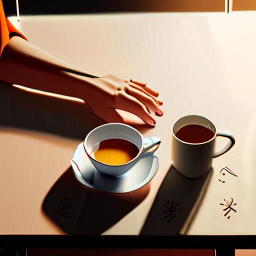 一杯清茶在办公桌上散发温暖气息