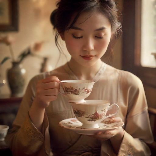 茶客手持茶杯细节特写