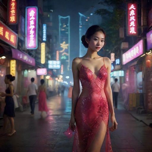广州霓虹闪烁的夜生活街景
