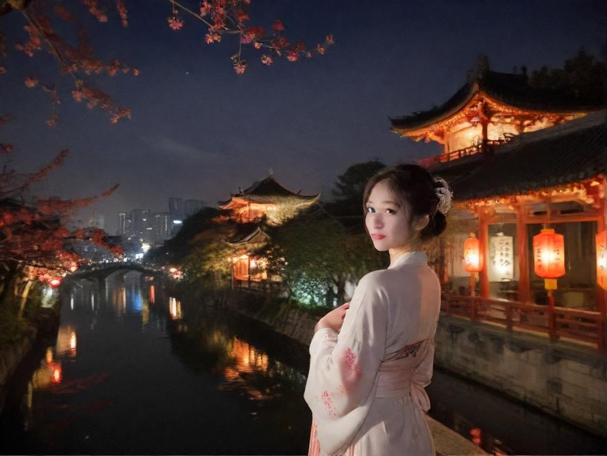 都市夜景，霓虹闪烁，仿佛在召唤着夜的精灵