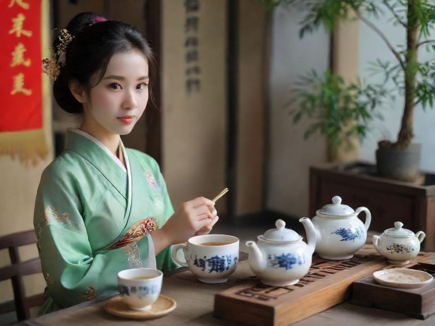 广州茶艺师在精致茶室中专注冲泡茶叶