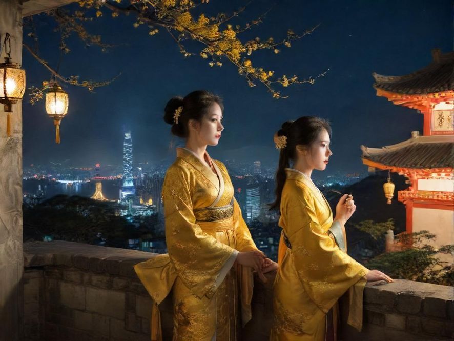 百花从社区入口，灯火辉煌，流光溢彩，等待您的探索。