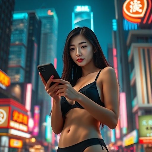 一名年轻男子在广州夜景下专注浏览手机上的蒲神论坛页面