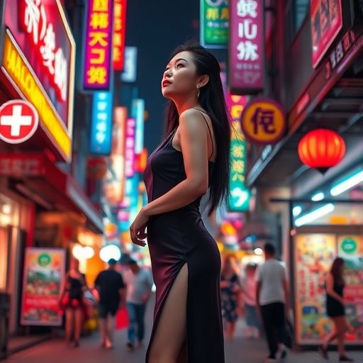 广州繁华夜市街景霓虹闪烁