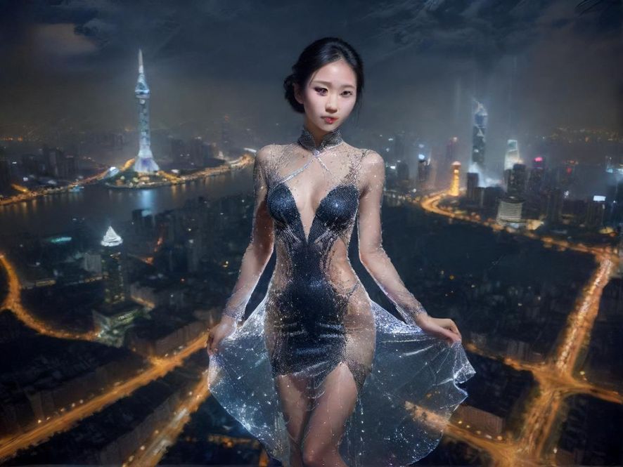 广州城市夜景鸟瞰图