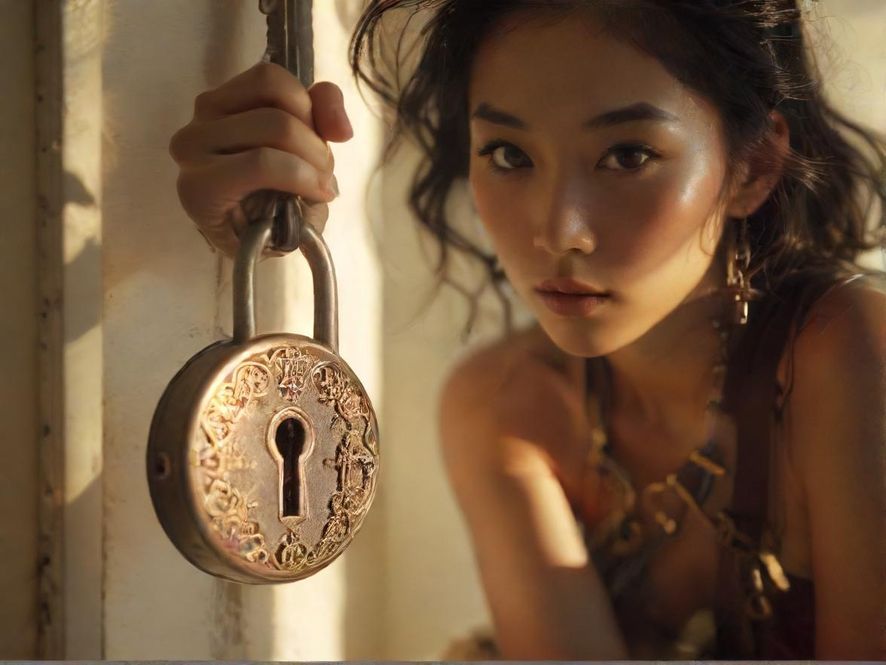 抽象的钥匙插入锁孔