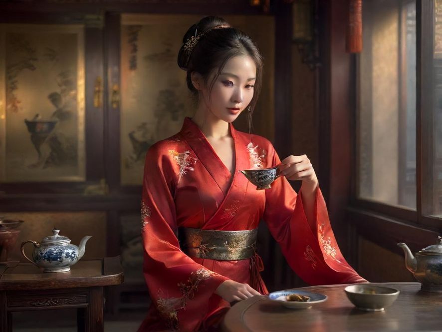优雅女性品茗