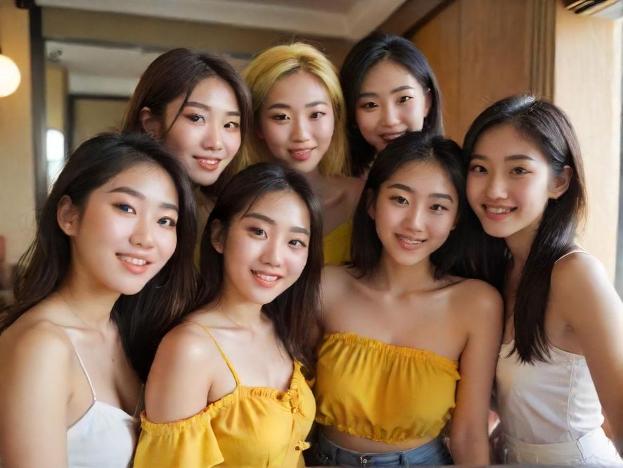 一群年轻人在KTV包厢里，脸上洋溢着开心的笑容，正在唱歌互动，享受休闲娱乐的时光。