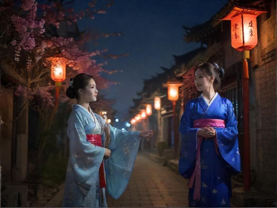 广州夜色下的街道，远处是闪烁灯光的娱乐场所入口