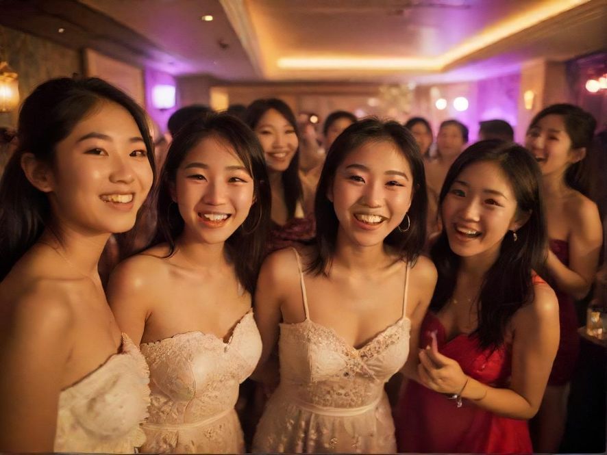 一群年轻人在一个充满活力、欢声笑语的咖啡馆或聚会场所中互动交流