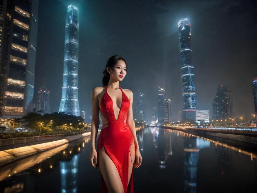 广州珠江新城夜景，高楼林立，灯火璀璨，象征着都市的活力与机遇。
