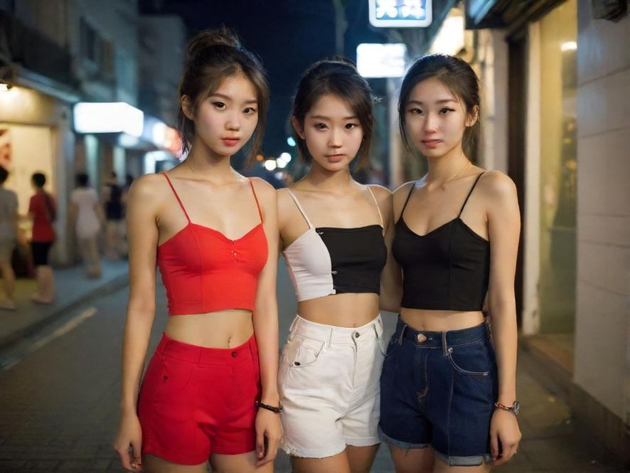 一位广州女孩在街头展示她的潮流发型，自信而时尚