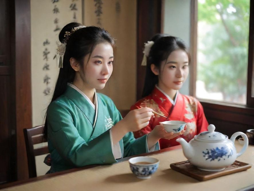 一个温馨的中式茶馆内部景象