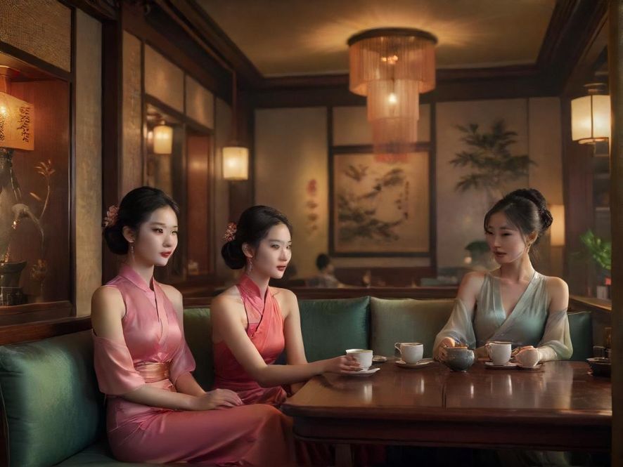 广东典雅茶室，茶香弥漫，氛围宁静