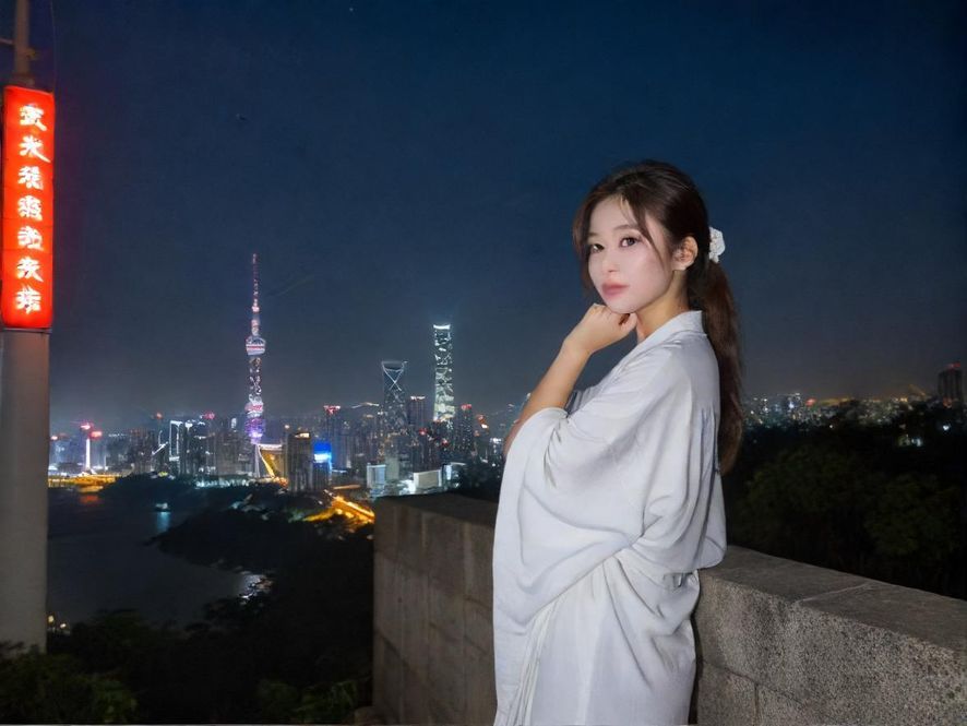 广州夜市霓虹闪烁的街头景象