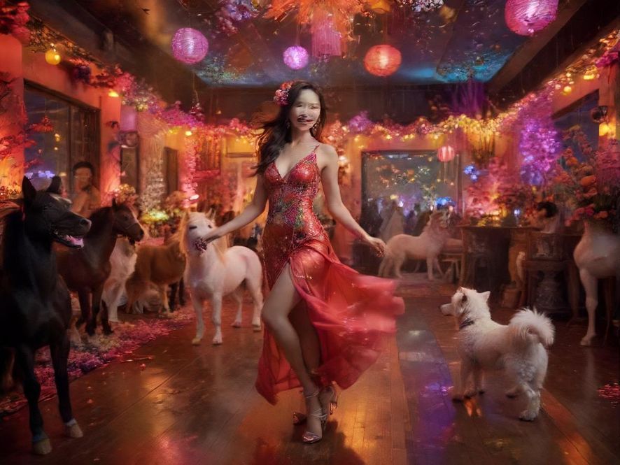 百花丛犬马之家夜场派对热闹场景