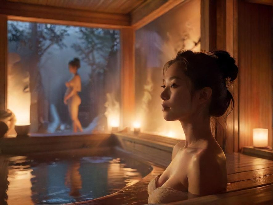 夜场桑拿温泉池暧昧氛围图