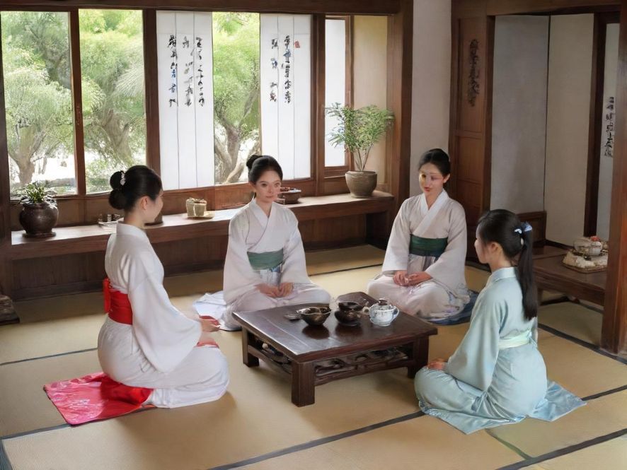 高端会所内品茶的雅致场景