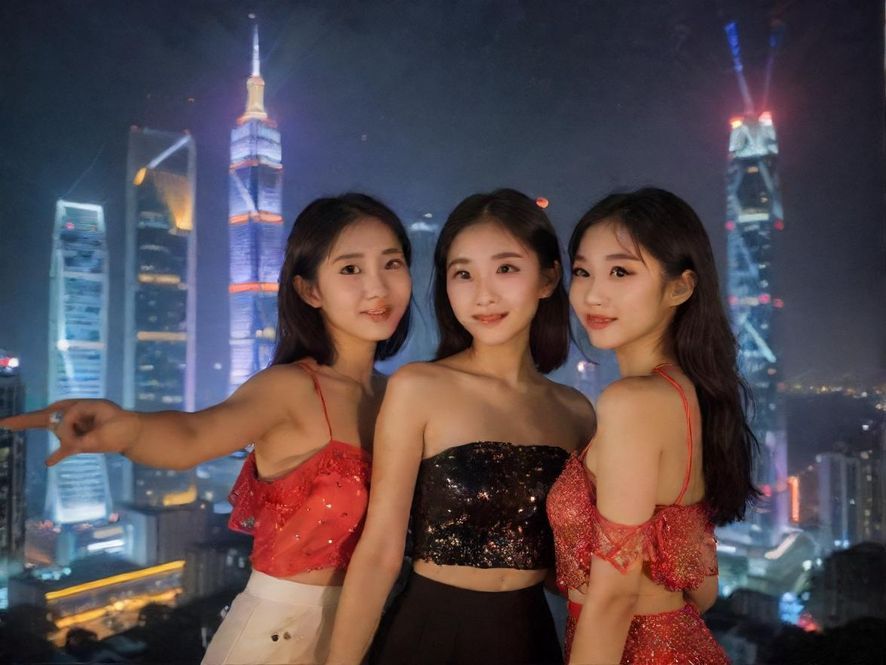 广州91凤楼夜景灯光斑斓热闹街区