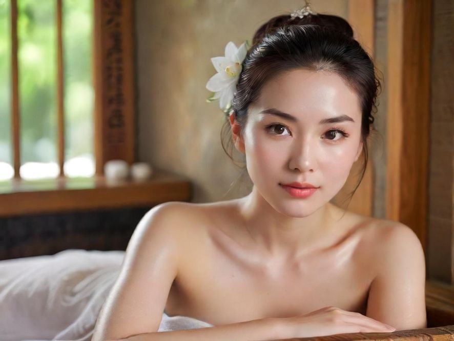 一位顾客背影,在蒲神会所推广区的温泉或SPA区享受宁静的放松时光。