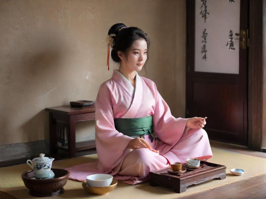 一位女士在雅致休闲区放松，四周是柔和的灯光和东方风格的装饰，营造出宁静舒适的氛围。