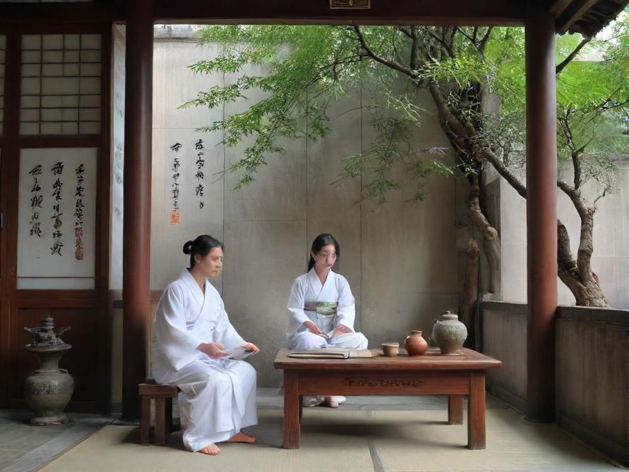 一间布置雅致、光线柔和的私密茶室,展现东方韵味,适合放松身心。