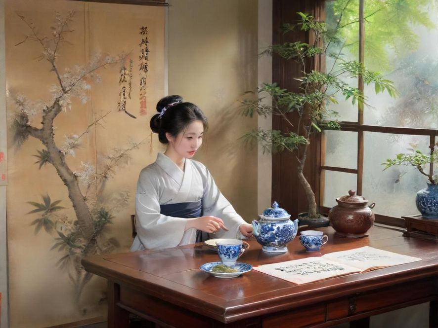 一位广州茶艺师在古典茶室中,以特写镜头展示其精湛的普洱茶冲泡技艺,画面唯美宁静。