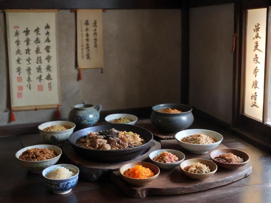 一份摆盘精致的中式点心,在光线柔和的雅致餐厅中等待品尝。